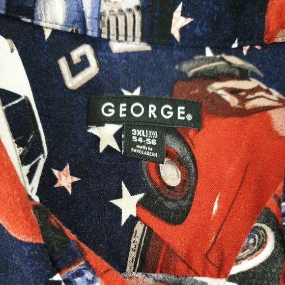 George 3XL 54-56 Mens Short Sleeve Shirt Vintage Car Patriotic Vacation Party - Picture 5 of 8